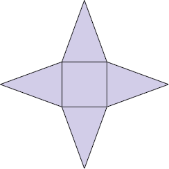Ilustração de uma figura plana composta por um quadrado no centro e 4 triângulos ao redor. Cada triângulo tem um lado em comum com um lado do quadrado.