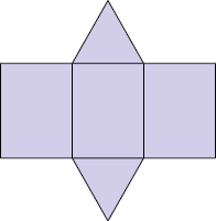  Ilustração de uma figura plana composta por 3 retângulos um ao lado do outro e, no retângulo do meio, há um triângulo em cima e outro embaixo. 