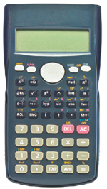 Fotografia de uma calculadora científica. Nessa calculadora, além dos botões com os números, há outros botões, para outras operações, como por exemplo, o cálculo de frações.