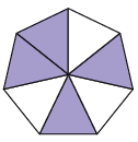 Ilustração de figura dividida em 7 partes iguais. 4 partes estão coloridas de roxo.