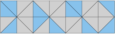 Ilustração de um quadrado dividido em 28 partes iguais. 11 partes estão coloridas de azul.