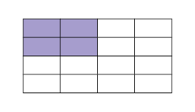 Ilustração de figura dividida em 16 partes iguais. 4 partes estão coloridas de roxo.