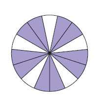 Ilustração de figura dividida em 15 partes iguais. 10 partes estão coloridas de roxo.