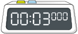 Ilustração de um cronômetro marcando '0 minuto', '3 segundos' e '0 milésimos de segundo'. 
