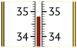 Ilustração de um termômetro indicando 34,8 graus Celsius.