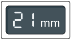 Ilustração do visor de um paquímetro digital com a indicação: '21 milímetros'.