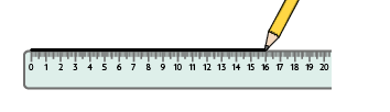 Ilustração de um lápis riscando uma reta, com o auxílio de uma régua.