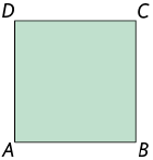Ilustração de um quadrado com seus vértices nomeados de A, B, C, D.