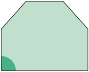 Ilustração de um hexágono com um de seus ângulos internos demarcados, medindo 90 graus.