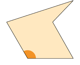 Ilustração de um pentágono irregular com um de seus ângulos internos demarcados, medindo mais de 90 graus.
