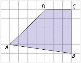 Ilustração de malha quadriculada com um quadrilátero A B C D com nenhum par de lados paralelos.