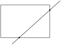 Ilustração de um retângulo com uma reta passando pela figura e marcando dois pontos, um em cada lado do polígono.