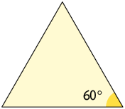Ilustração de um triângulo equilátero com um de seus ângulos internos demarcado e medida correspondente a 60 graus.