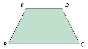 Ilustração de um quadrilátero B C D E. Apenas os lados B C e D E são paralelos.