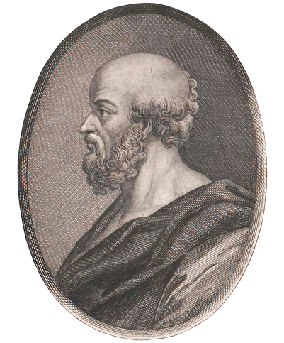 Fotografia da gravura do busto de um homem, de lado, que possui cabelo só nas laterais da cabeça e barba volumosa.