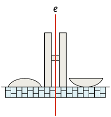  Ilustração. Representação do congresso nacional. Figura composta por dois retângulos de mesmas dimensões, ambos com a medida da base menor que a altura, posicionados um ao lado do outro, com um retângulo de dimensões menores entre eles. No lado esquerdo há uma figura parecida com metade de um círculo, um pouco achatada em forma oval, com sua parte arredondada voltada para cima, e no lado direito há uma figura semelhante, com sua parte arredondada voltada para baixo. Os retângulos maiores e as figuras arredondadas estão apoiadas em um retângulo posicionado na parte inferior, com medida da base maior que a medida da altura, com seu interior composto por vários retângulos menores. Há um eixo indicado por: e, na vertical, separando a figura, ao centro, em duas partes.