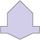 Ilustração. Polígono de 12 lados. De cima para baixo, ele é constituído de um triângulo com base coincidente ao lado de um retângulo, que está apoiado em outro retângulo com base maior que a do retângulo acima, que está apoiada no lado de um triângulo, menor que a base do retângulo, posicionado abaixo. 