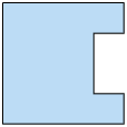 Ilustração. Polígono de 8 lados semelhante a união de 2 retângulos e um quadrado. Inicialmente um retângulo apoiado sobre um quadrado que estão sobre outro retângulo, formando uma figura que lembra a letra C.