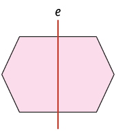 Ilustração. Polígono de 6 lados dividido ao meio, por um eixo e, na vertical, em duas figuras semelhantes.