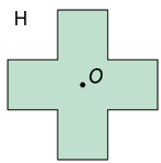 Ilustração. Polígono com doze lados iguais, em formato de uma cruz, com um ponto O ao centro.