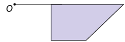 Ilustração. Trapézio retângulo com base maior apoiada numa semirreta horizontal com origem no ponto O. A semirreta está acima do trapézio e o ponto O à esquerda.  