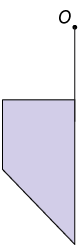 Ilustração. Trapézio retângulo com base maior apoiada numa semirreta vertical com origem no ponto O. A semirreta está à direita do trapézio e o ponto O acima.