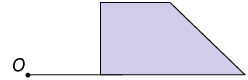 Ilustração. Trapézio retângulo com base maior apoiada numa semirreta horizontal com origem no ponto O A semirreta está abaixo do trapézio e o ponto O à esquerda.