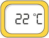 Ilustração de um visor registrando a temperatura de 22 graus Celsius.