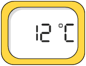 Ilustração de um visor registrando a temperatura de 12 graus Celsius.