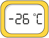 Ilustração de um visor registrando a temperatura de menos 26 graus Celsius.