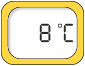 Ilustração de um visor registrando a temperatura de 8 graus Celsius.