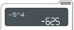 Ilustração do visor de uma calculadora com a operação: menos 5, elevado a 4 e o resultado menos 625. O símbolo de elevado está representado pelo acento circunflexo