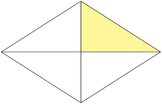 Ilustração de um losango dividido em 4 partes iguais, das quais 1 está pintada de amarelo e o restante de branco.