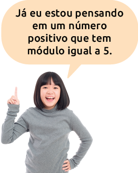 Fotografia de uma menina dizendo: Já eu estou pensando em um número positivo que tem módulo igual a 5.