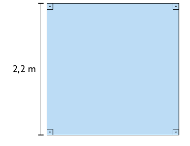 Ilustração de um quadrado com lados medindo 2,2 metros. 