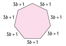 Ilustração de um pentágono regular cujos lados medem: 3b mais 1.