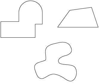 Ilustração de 3 figuras formadas por linhas pretas e final que não se cruzam e se conectam no fim.