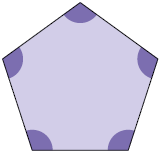 Ilustração de um polígono de 5 lados com seus ângulos internos demarcados.