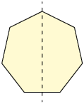 Ilustração de um polígono de 7 lados com uma linha tracejada o cortando simetricamente ao meio.