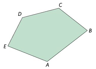 Ilustração de um pentágono irregular A B C D E.