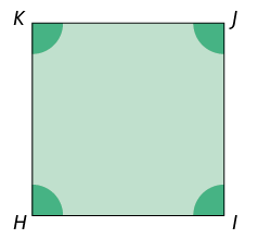 Ilustração de um quadrilátero de vértices H I J K.