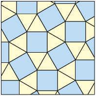 Ilustração de um mosaico formado por quadrados e triângulos regulares. 