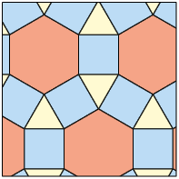 Ilustração de um mosaico formado por hexágonos, quadrados e triângulos regulares.