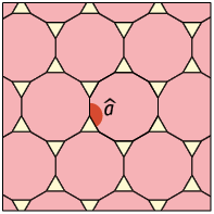Ilustração de um mosaico formado por dodecágonos e triângulos regulares. Está demarcado um ângulo a, interno do dodecágono.