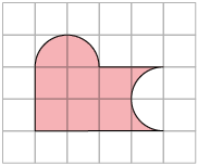 Ilustração de uma malha quadriculada com uma figura plana irregular, formada por, no total, 8 quadradinhos inteiros pintados.