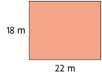 Ilustração de um retângulo com a demarcação de 22 metros de comprimento e 18 metros de largura.