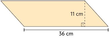 Ilustração de um paralelogramo com medida de comprimento da base de 36 centímetros e altura de 11 centímetros.