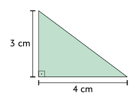 Ilustração de um triângulo retângulo, com a base medindo 4 centímetros e a altura medindo 3 centímetros.
