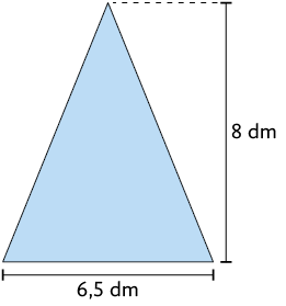 Ilustração de um triângulo, com a base medindo 6,5 decímetros e a altura medindo 8 decímetros.