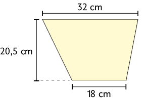 Ilustração de um trapézio, com a base maior medindo 32 centímetros, base menor medindo 18 centímetros e a altura medindo 20,5 centímetros.